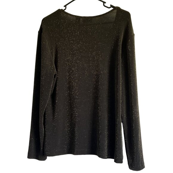 Chicos Travelers Womens Brown Sparkly Gold V-Neck Top Size 2 Holiday Large - Picture 5 of 6